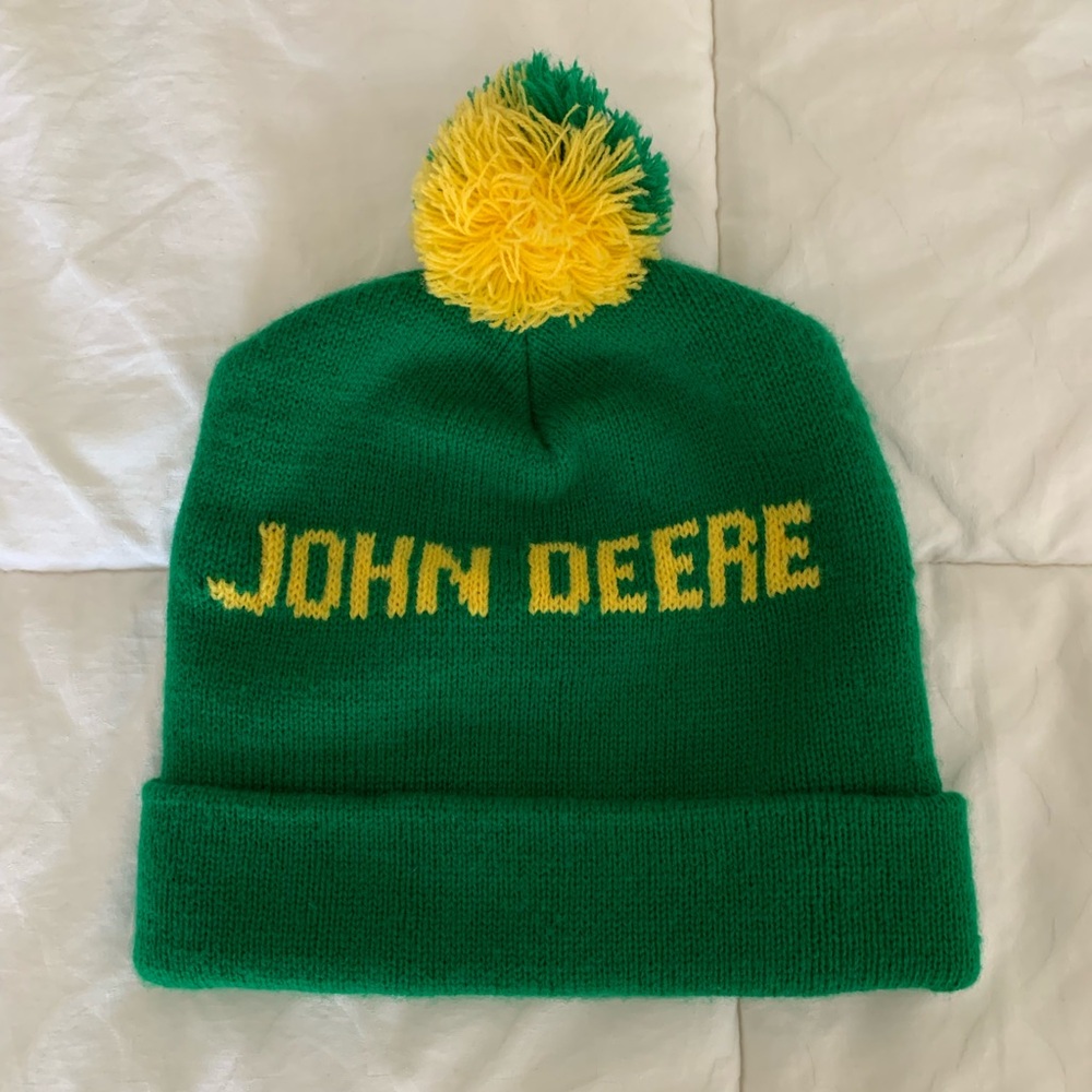 John Deere Green Beanie with Yellow Pom Hat